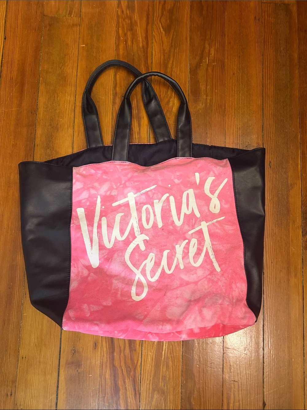 Victoria's Secret Pink and Black Canvas Tote with Script Logo